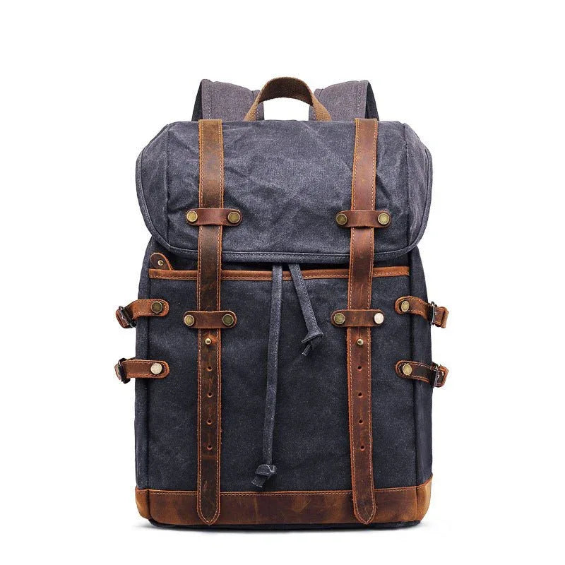 Retro Leather & Canvas Backpack For Men