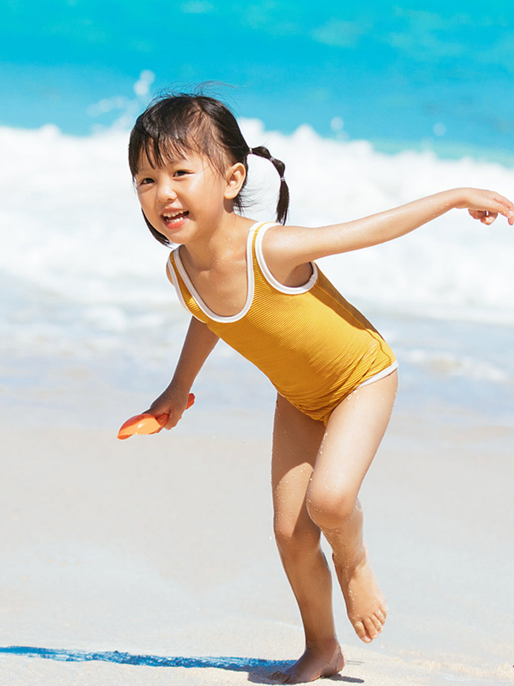 Rib Knit One-piece Swimsuit for Girls