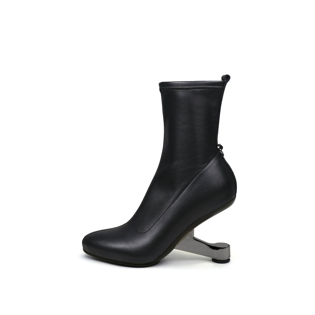 Round Toe Classic Black Leather Boots-0