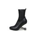 Round Toe Classic Black Leather Boots-0