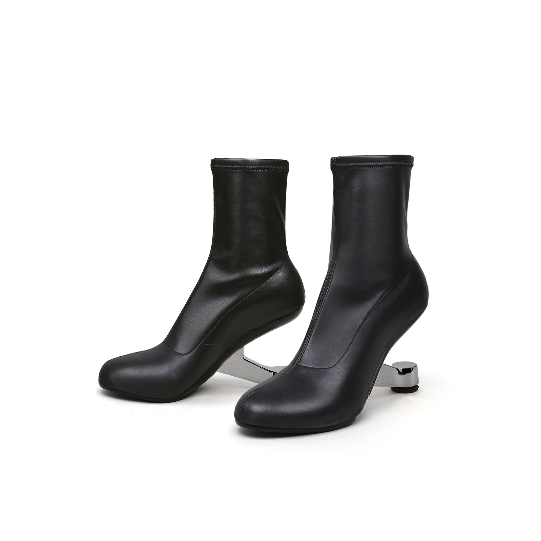 Round Toe Classic Black Leather Boots-4