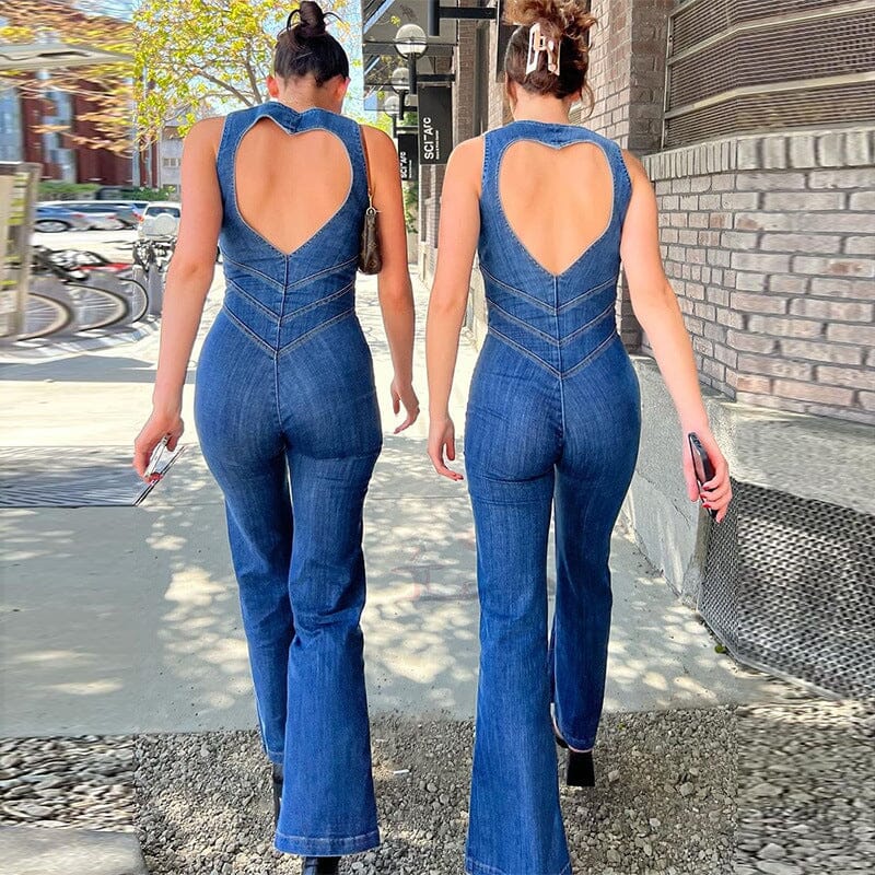 Rygglös Hjärta Denim Jumpsuit