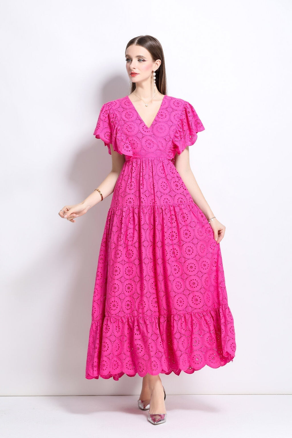 Samantha Lace Cut Out Ruffle Sleeve Maxi Dress-1