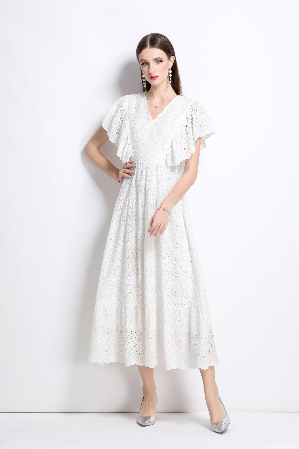 Samantha Lace Cut Out Ruffle Sleeve Maxi Dress-4