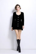 Scoop Neck Button Down Long Sleeve Coat Dress