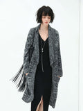Shawl Collar Long Knitted Cardigan in Charcoal-0