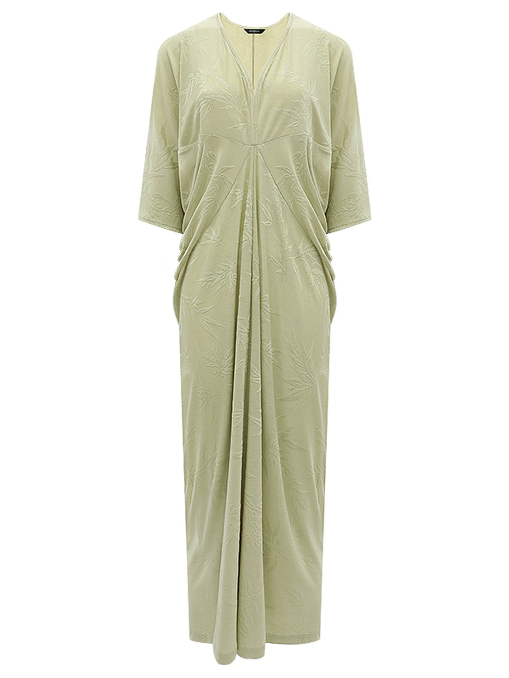 Shawl Neck Bamboo Jacquard Knit Maxi Dress-3