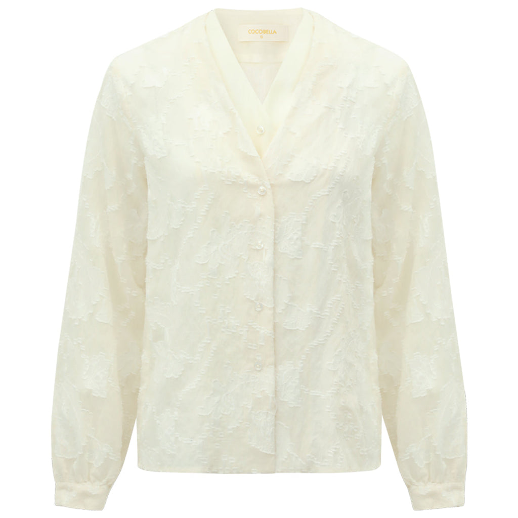 Sheer Floral Ivory Lace Long Sleeve Shirt-3