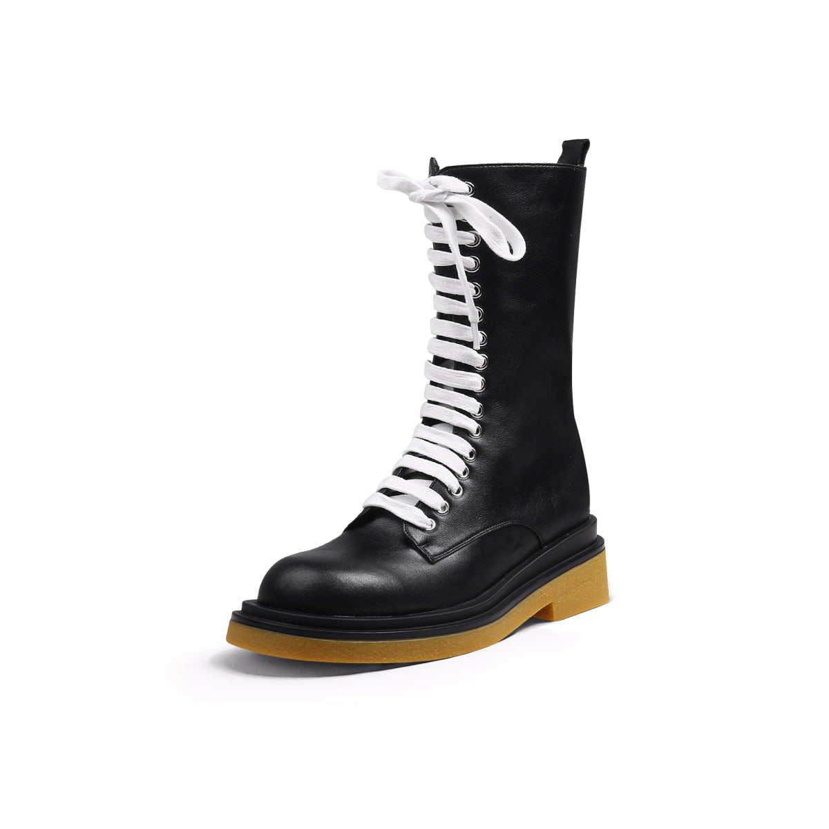 Shiny Lace Up Boots with Wooden Soles-1