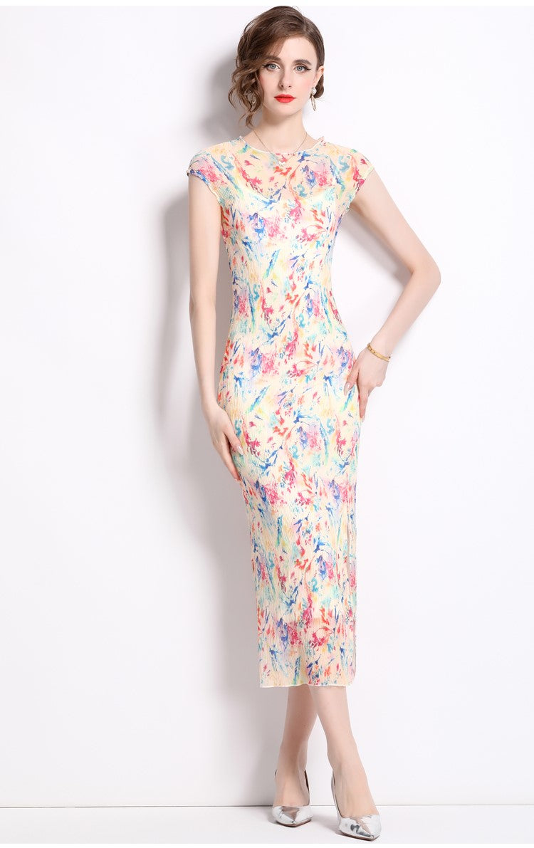 Short Sleeve Double Layer Sheer Rainbow See Through Dress