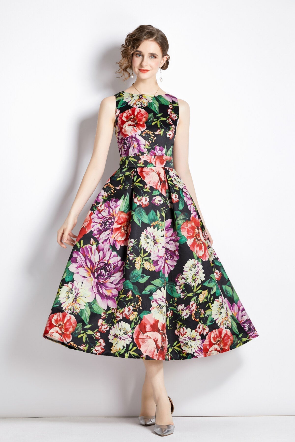Sleeveless High Waist Structured A Line Dress