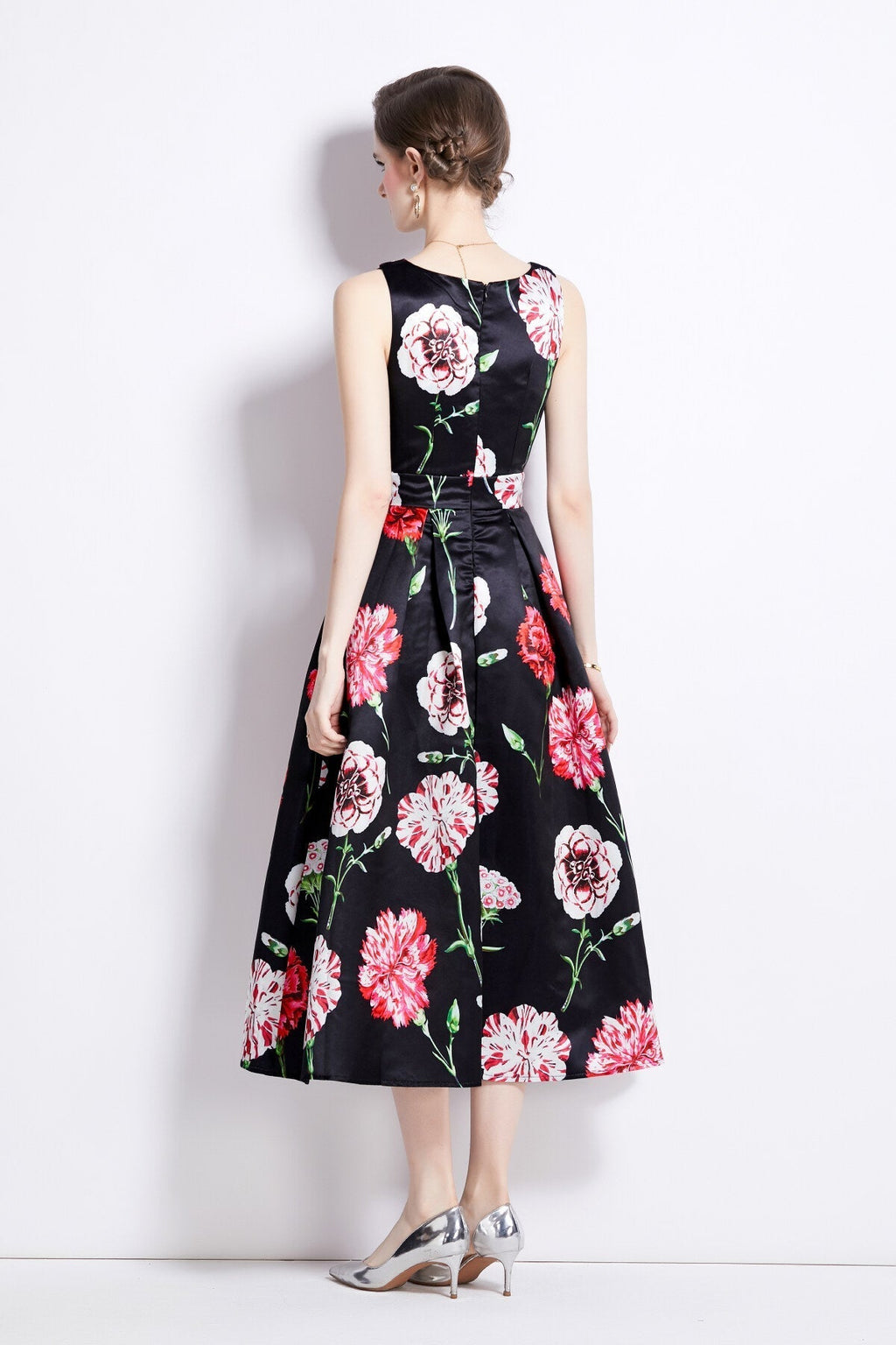 Sleeveless High Waist Tailored Fit and Flare A Line Dress-3