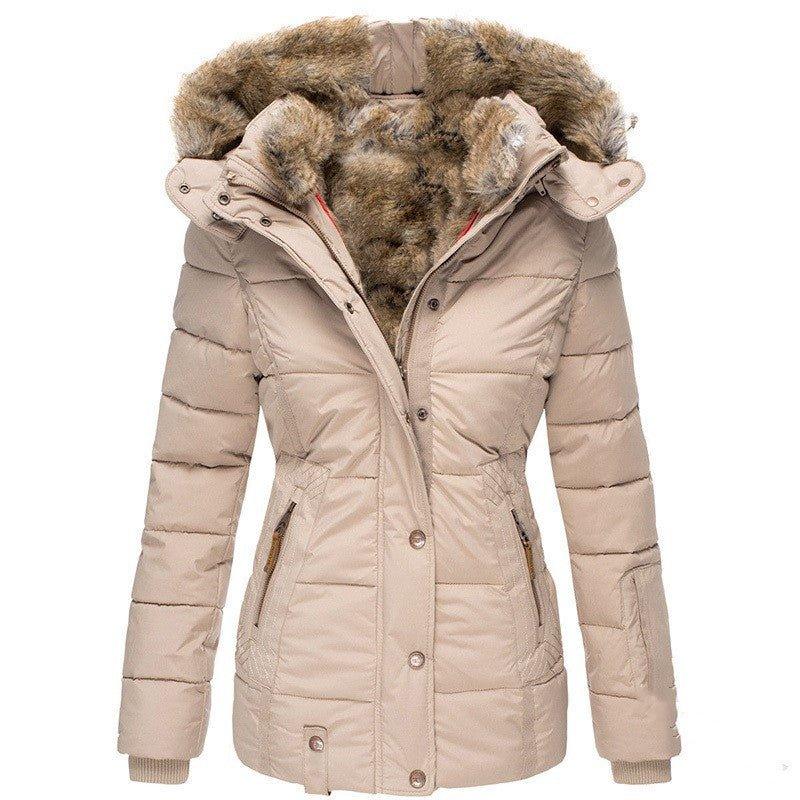 Slim-Fit Warm Hooded Winter Jacket With Fur For Women