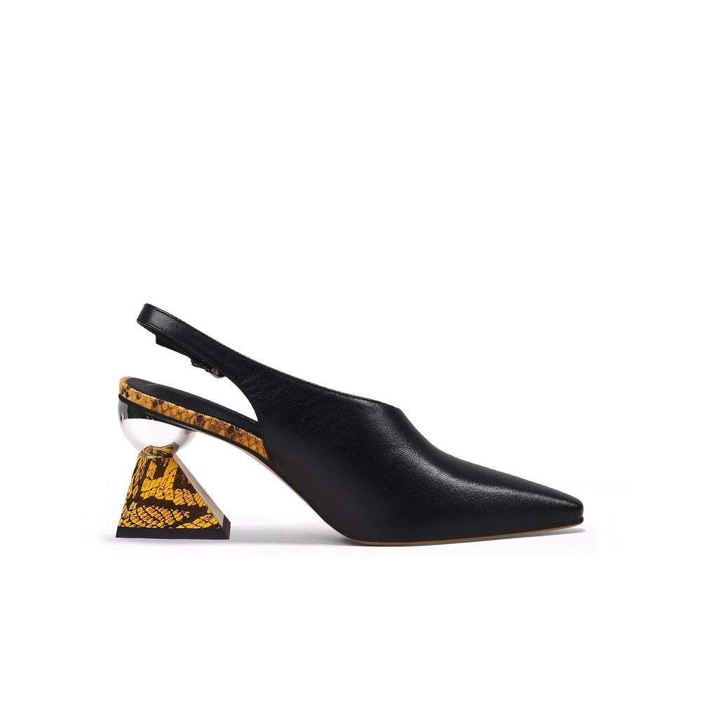 Pointed Toe Slingback Geometric Heel Mules-2