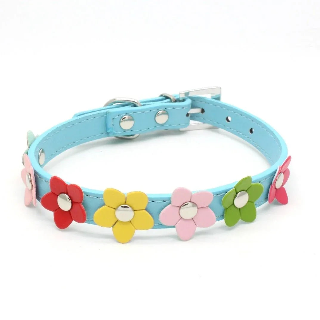 Small Flowers PU Pet Collar