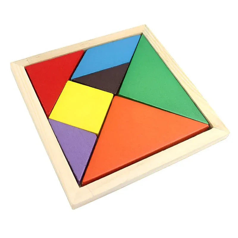 Small Tangram Colored Wooden Building Blocks Shape Cognitive Jigsaw Puzzle Educational Toy