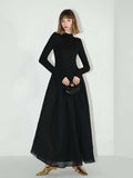 Solid Black Pleated Maxi Dress-0
