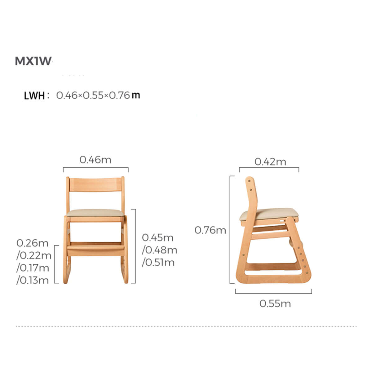 Solid Wood Adjustable Kids Chair-2