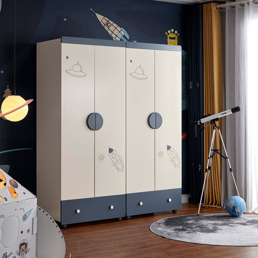 Space Boy Navy and White Wardrobe Rack-3