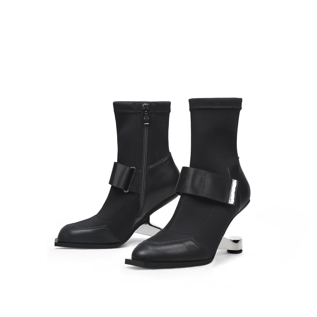 Strap Leather Sock Heel Boots-4