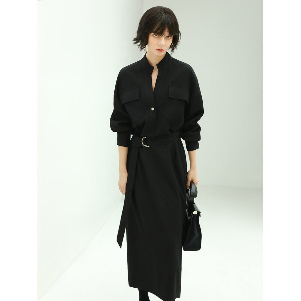 Structured Belted Black Shirt Dress-1