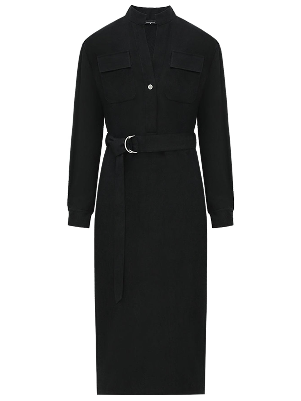 Structured Belted Black Shirt Dress-3