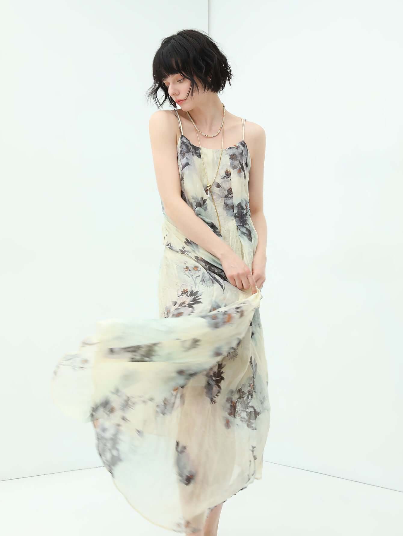 Summer Cocktail Floral Camisole Dress with Barely-There Straps-1