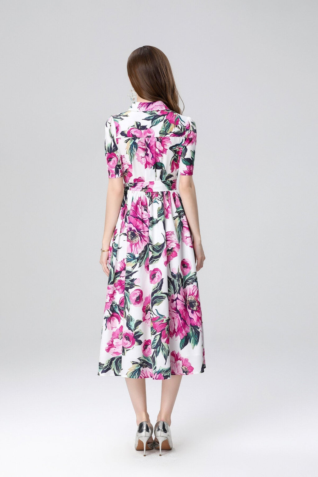 Summery Floral Midi Shirt Dress-3