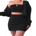 Sweater Crop Top & Skirt Three Piece Clothing Set