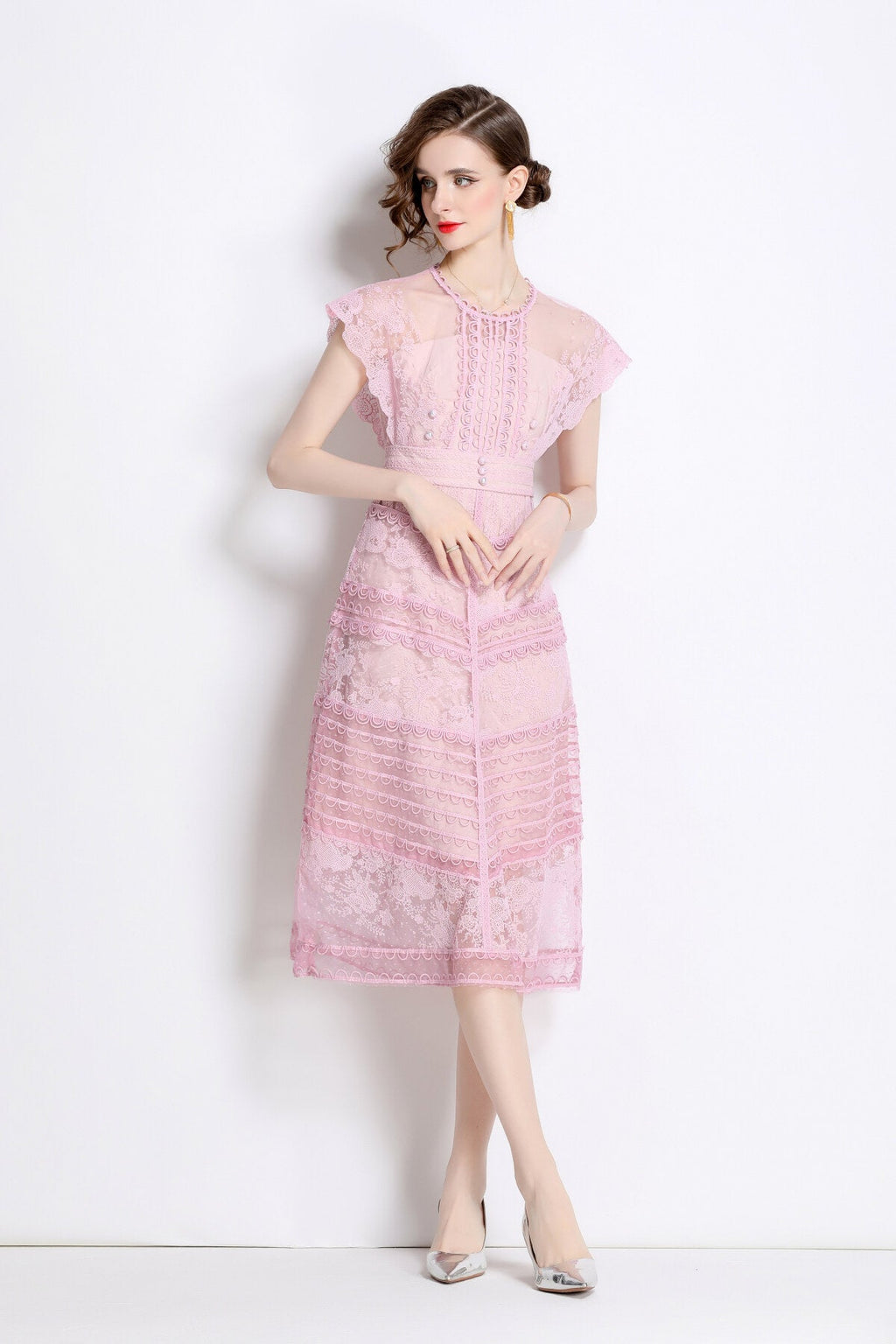 Sweet Floral Embroidered Tea Dress-1