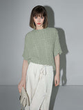 Textured Pleated Knit Batwing Top-0