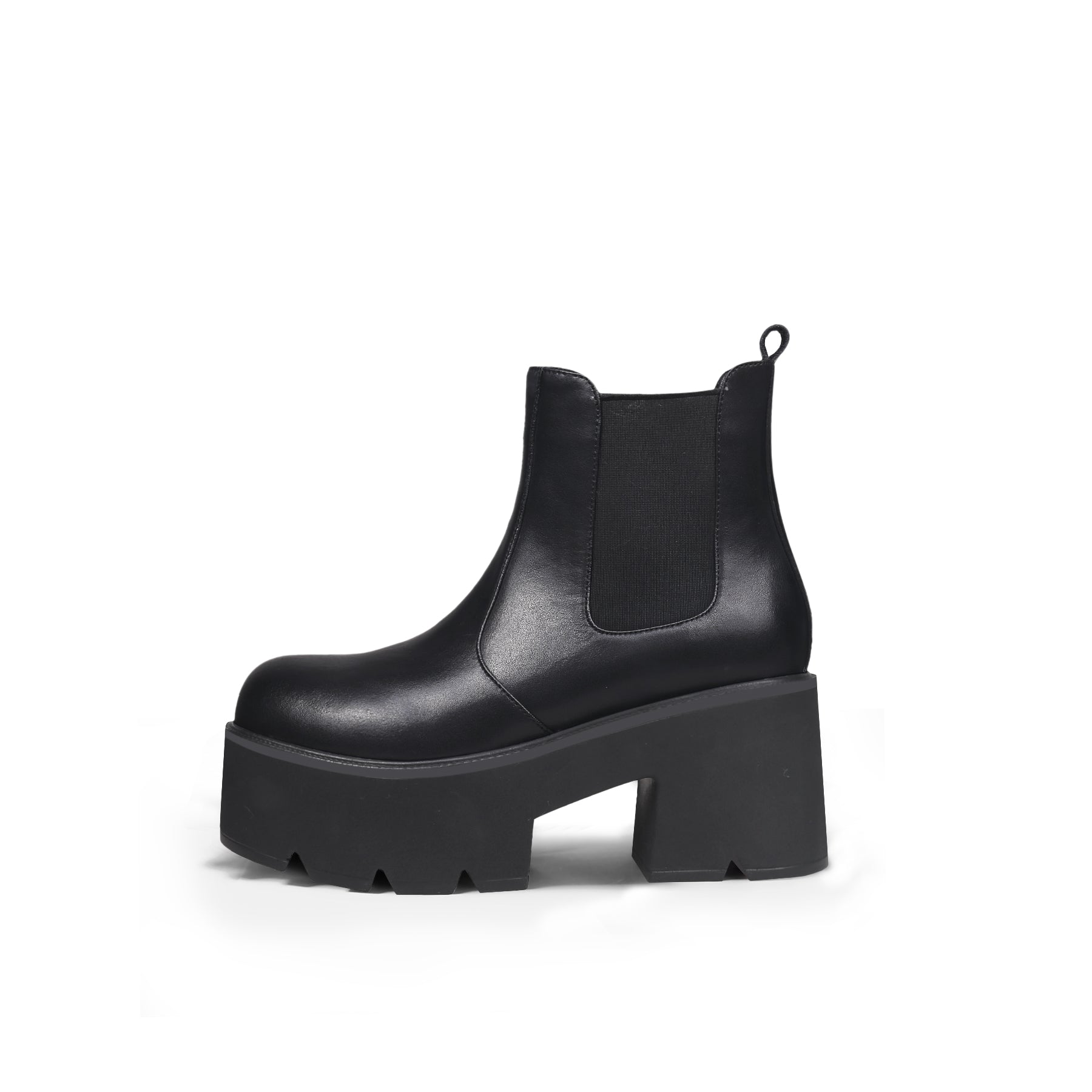 Thick Heel Paneled Black Platform Boots-0