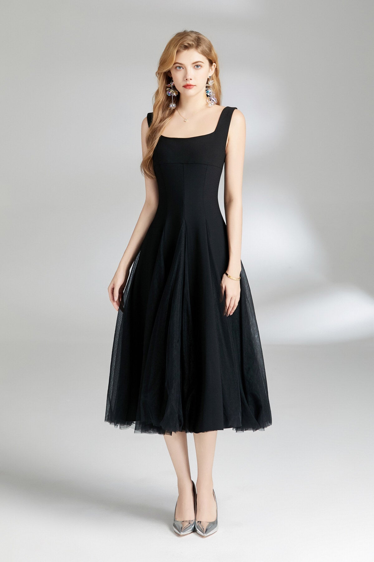 Thick Strap Tulle Puffy Fairy Midi Dress