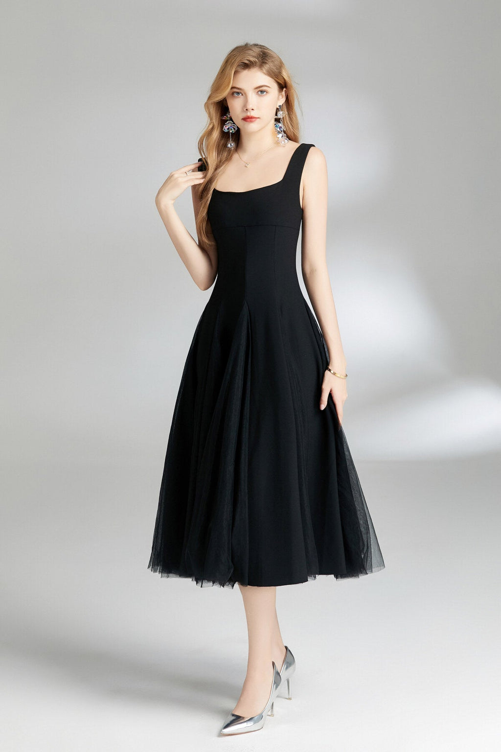 Thick Strap Tulle Puffy Fairy Midi Dress-1