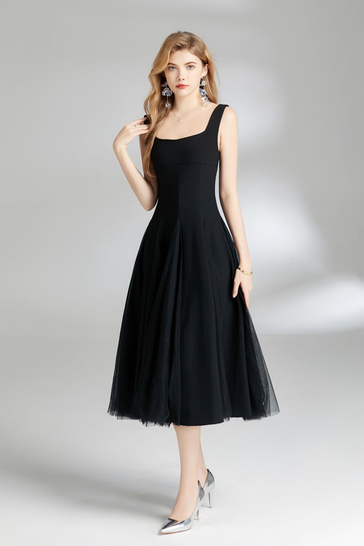 Thick Strap Tulle Puffy Fairy Midi Dress