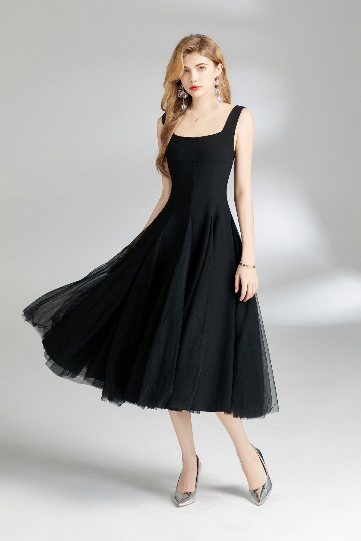 Thick Strap Tulle Puffy Fairy Midi Dress