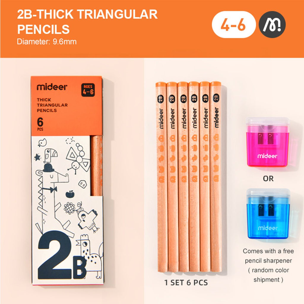 Thick Triangular Pencils - 2B 6pcs-1