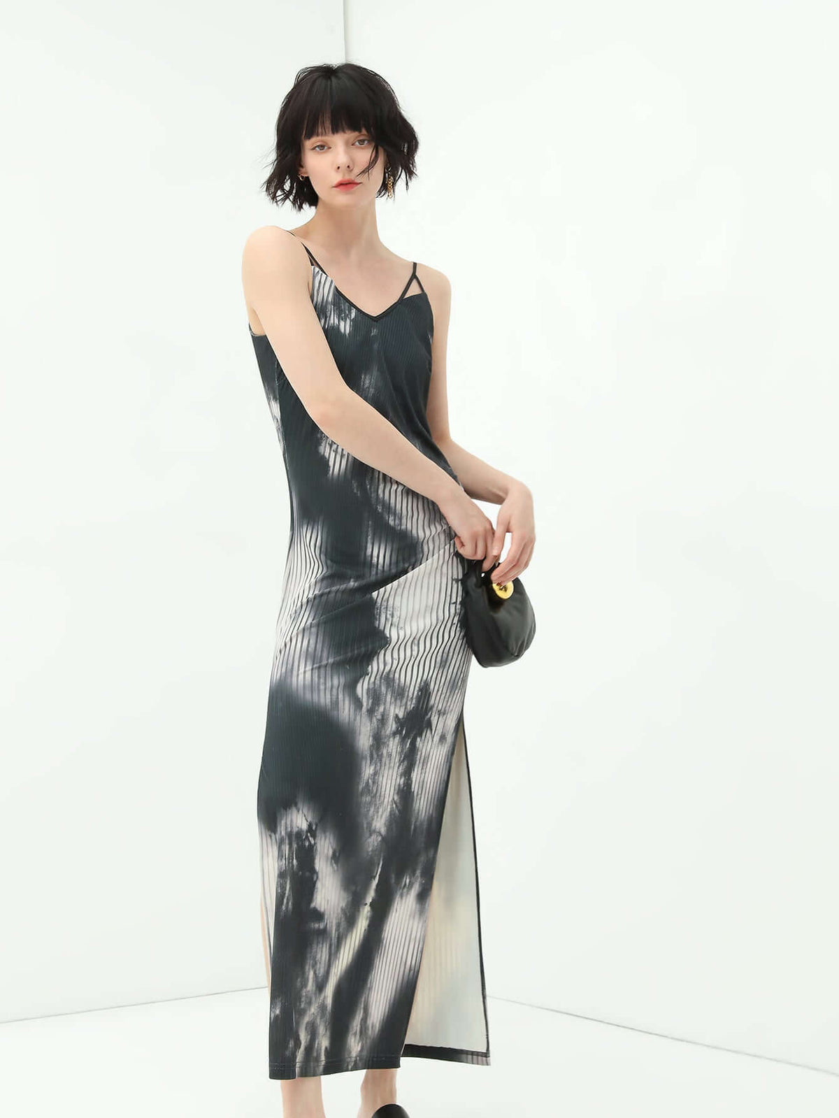 Tie-Dye Ink-Wash Black Camisole Dress