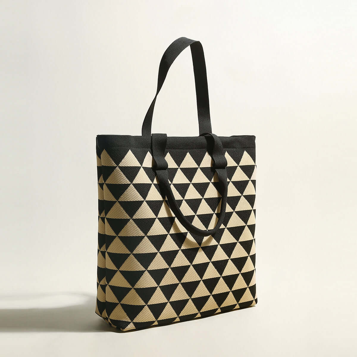 Triangle Checkered Khaki Canvas Tote Bag-1