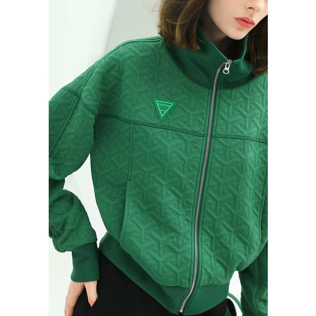 Turtleneck Zip-Through Green Windbreaker Jacket-1
