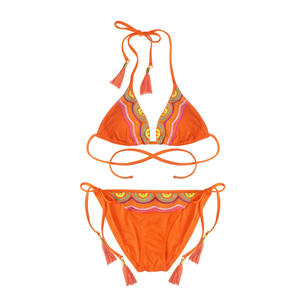Ultra Sexy Orange Halter Side Tie Boho Bikini-3