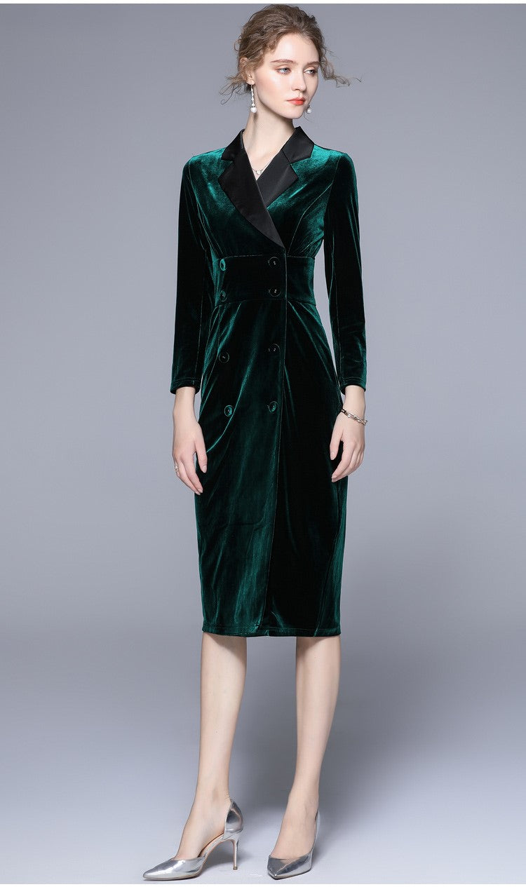 Velvet Green Slim Fit Midi Pencil Dress