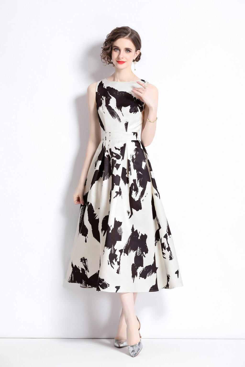 Vibrant Abstract Fitted Waist A Line Dress