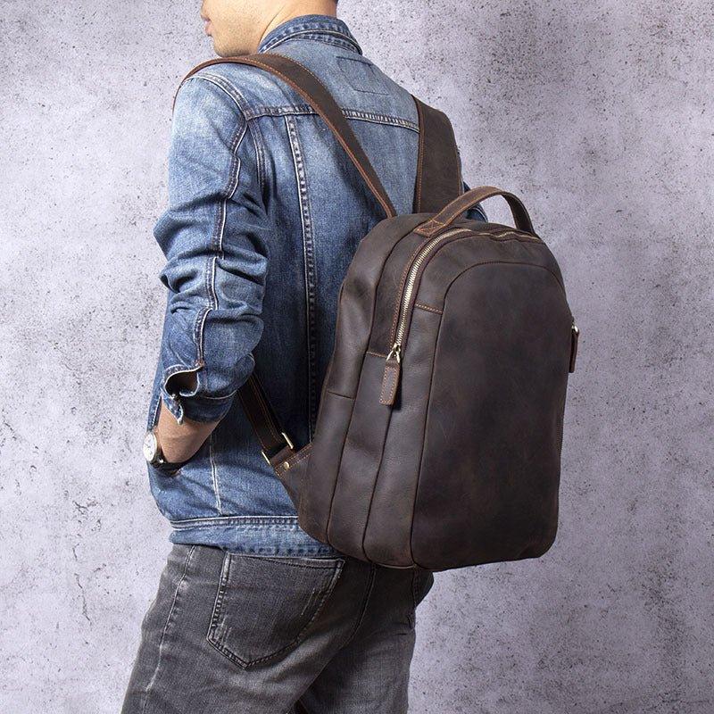 Vintage Cowhide Leather Backpack For Men