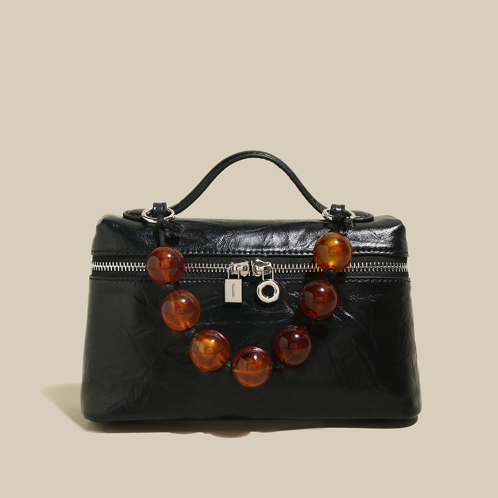 Vintage Vanity Shoulder Bag with Resin Bead Strap-0