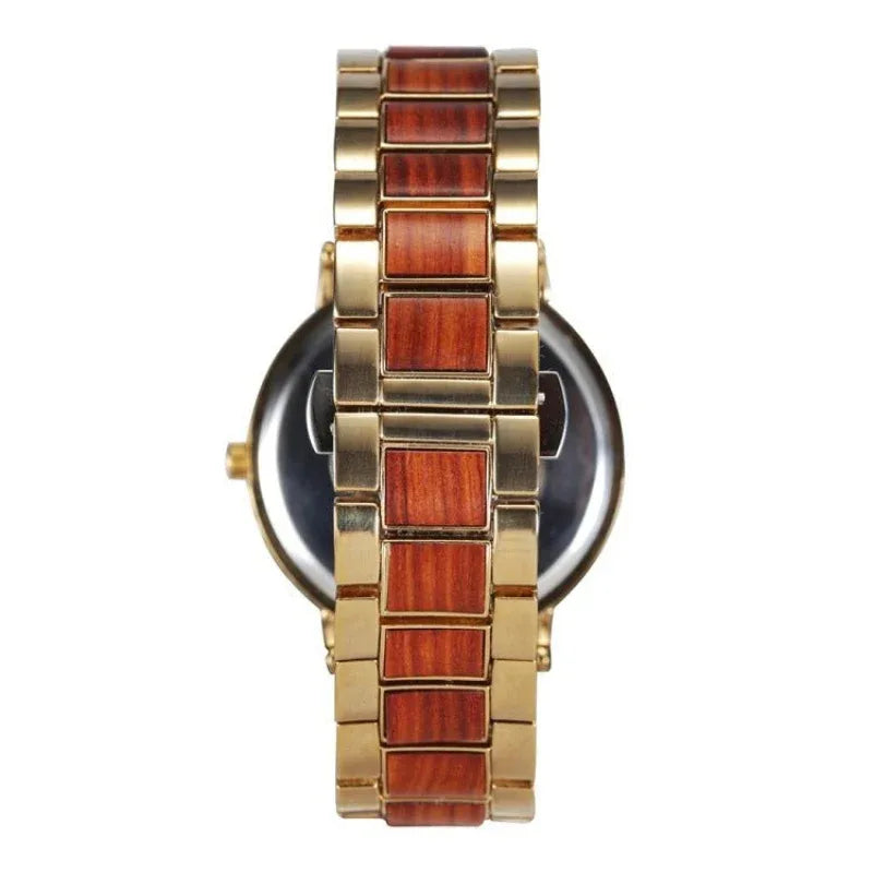 Waterproof Business Wood & Stainless Steel Quartz Watch