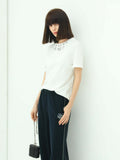 White Round Neck Tee with Embellished Charms-0