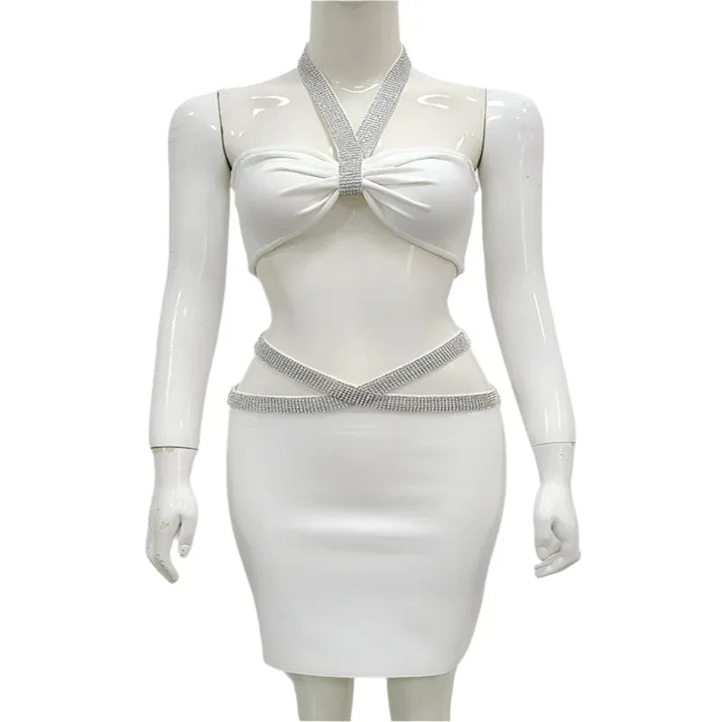 Women's Fashion Two-Piece Fitted Bandage Crop Top & Skirt