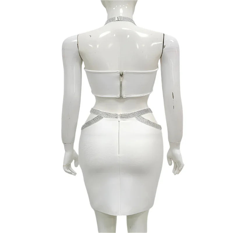 Women's Fashion Two-Piece Fitted Bandage Crop Top & Skirt