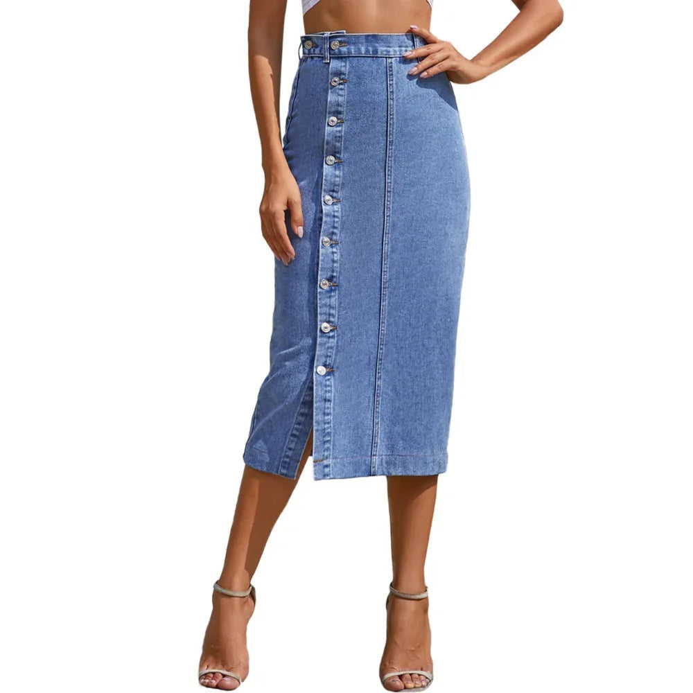 Women's Irregular Slit Denim High Waist Skirt